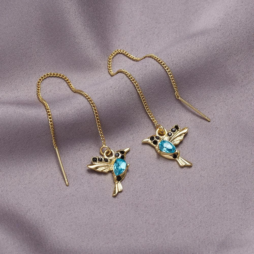 Boucles d'Oreilles Colibri Émaillées avec Éclat de Zircons