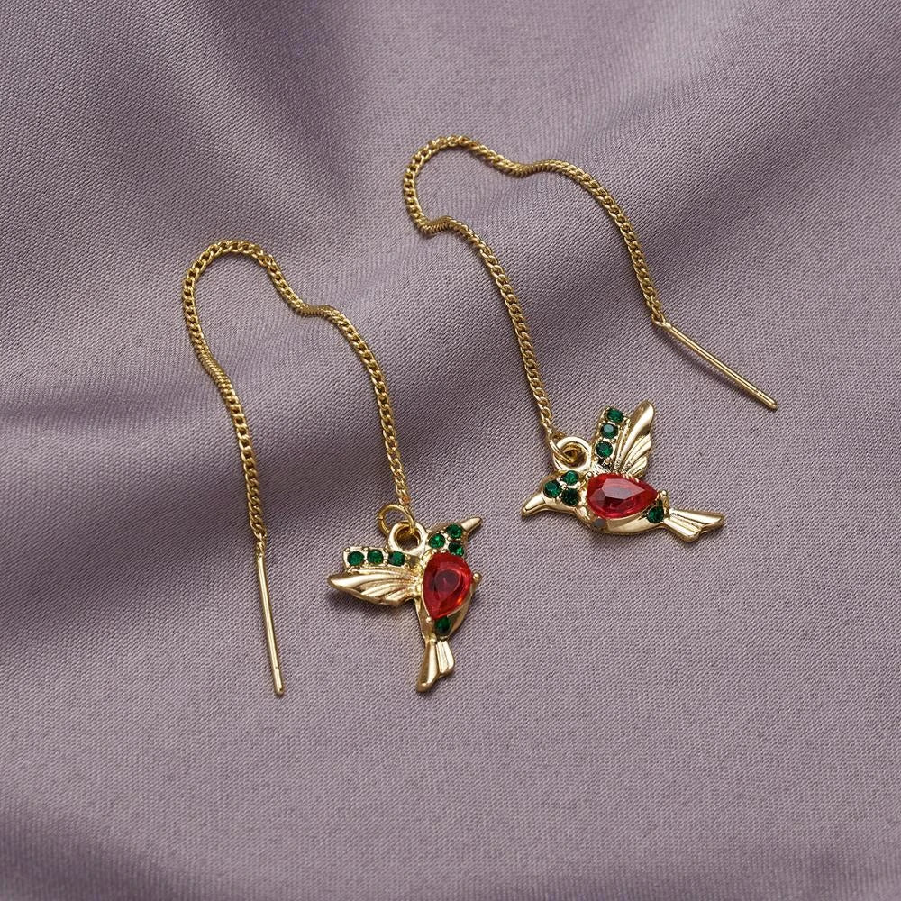 Boucles d'Oreilles Colibri Émaillées avec Éclat de Zircons
