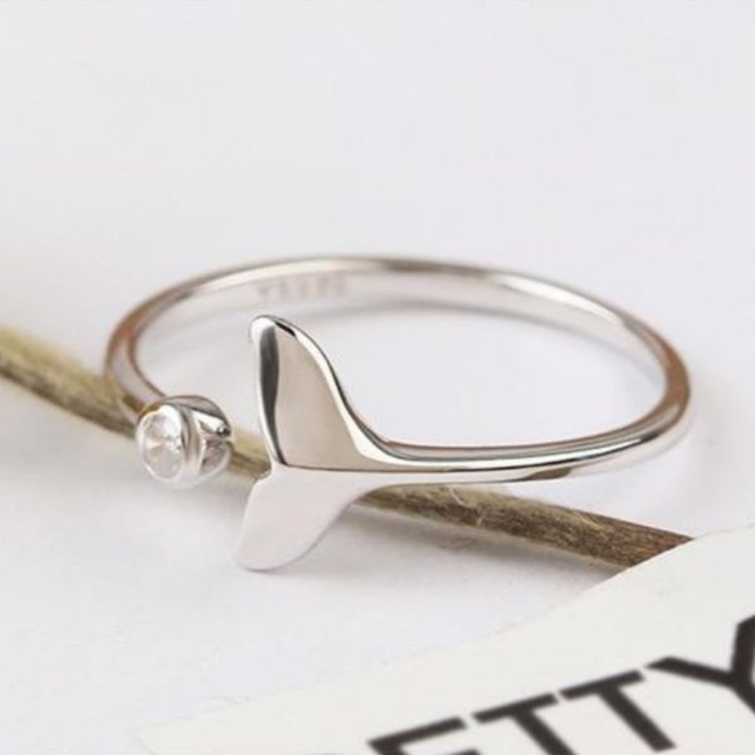Bague ajustable en argent sterling 925 ornée de zircon, inspirée de la queue de dauphin