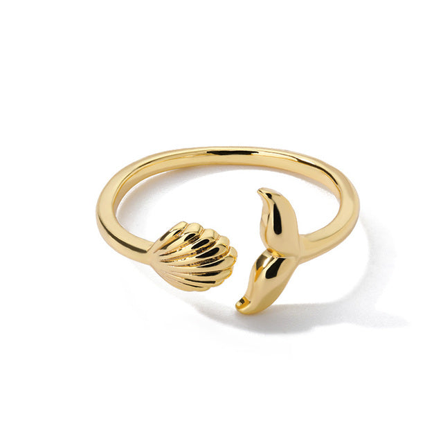 Bague Ajustable Sirène Éblouissante avec Coquillage Doré