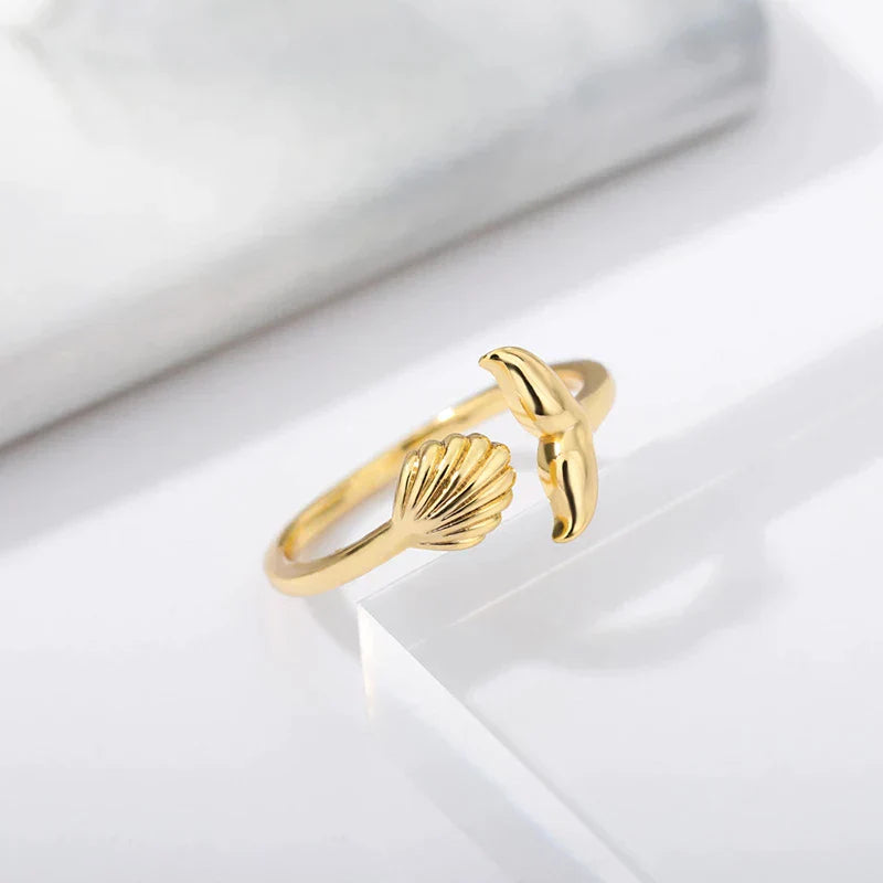 Bague Ajustable Sirène Éblouissante avec Coquillage Doré