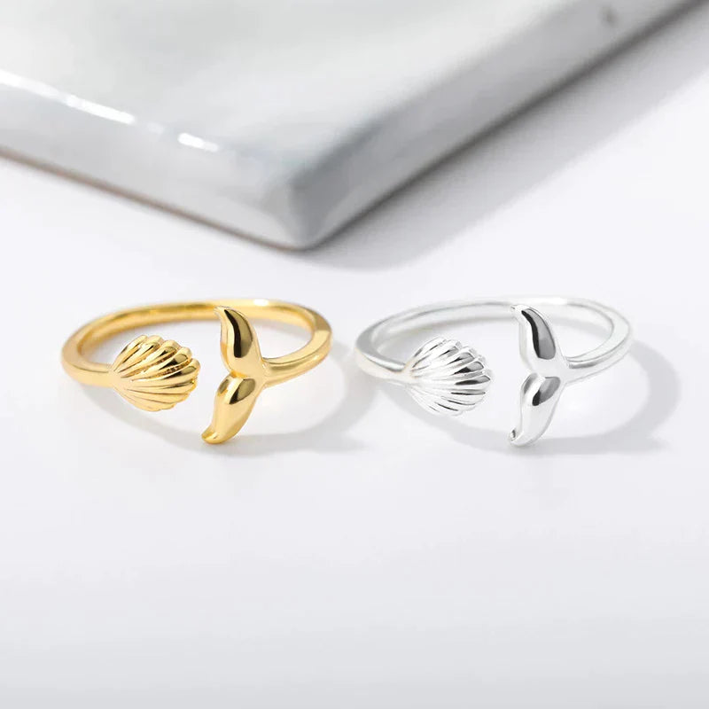 Bague Ajustable Sirène Éblouissante avec Coquillage Doré