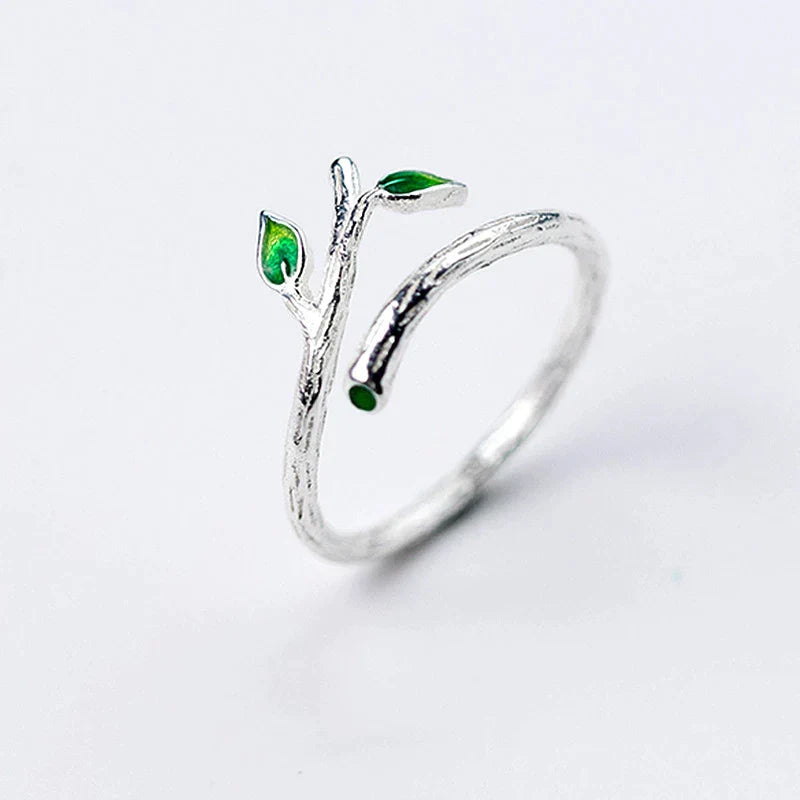Bague en Argent Élégante avec Motif de Feuilles Ajustable