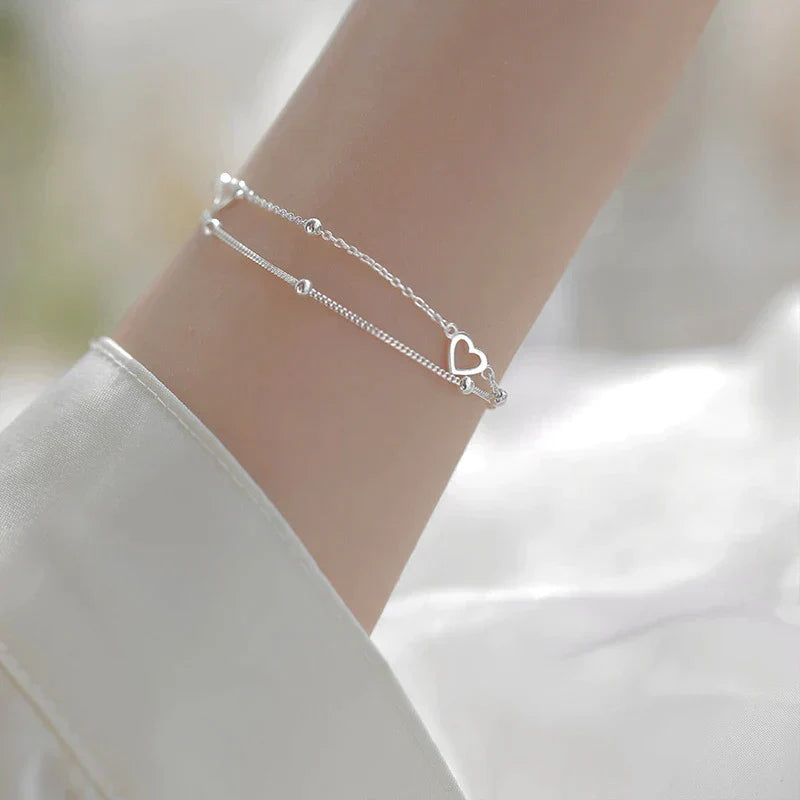 Bracelet en Argent à Cœur Réglable pour un Élégant Style Personnalisé