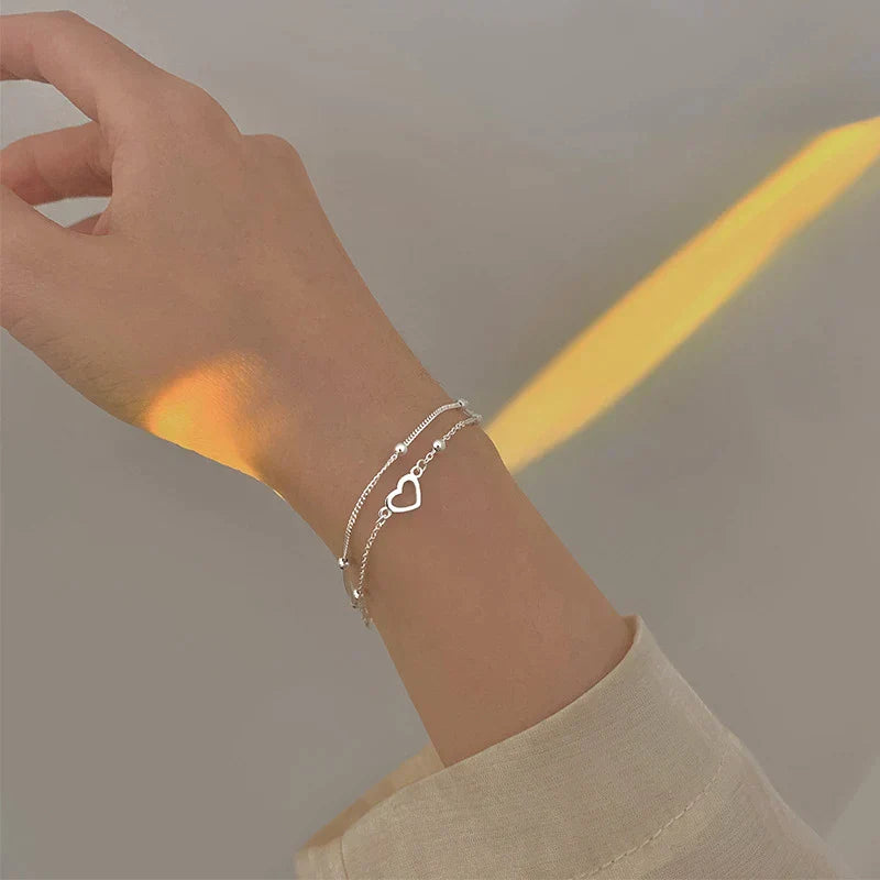 Bracelet en Argent à Cœur Réglable pour un Élégant Style Personnalisé