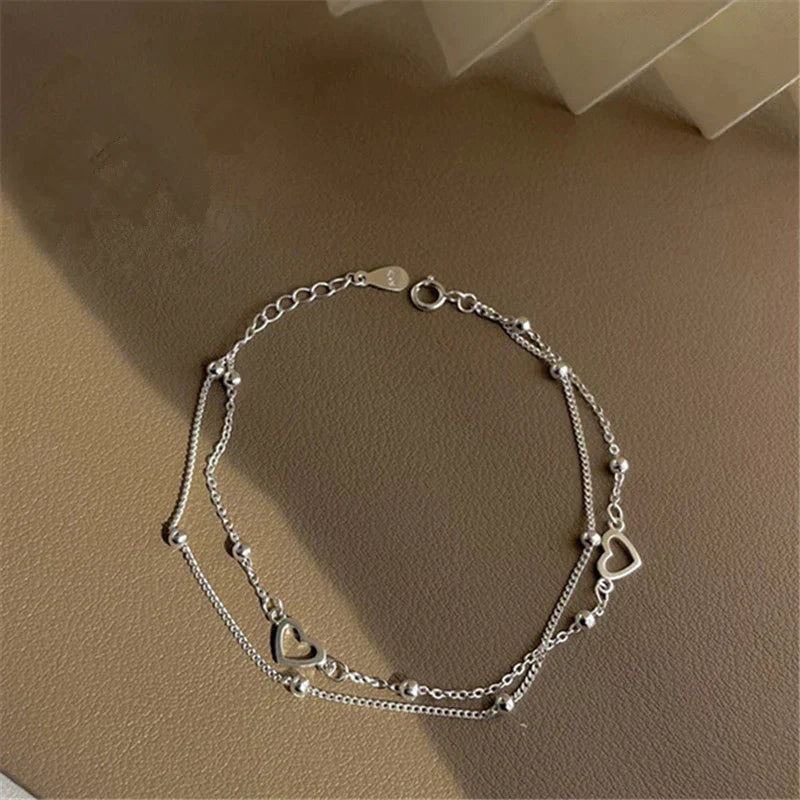 Bracelet en Argent à Cœur Réglable pour un Élégant Style Personnalisé