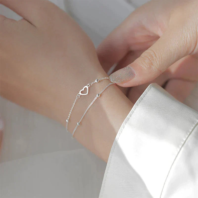 Bracelet en Argent à Cœur Réglable pour un Élégant Style Personnalisé