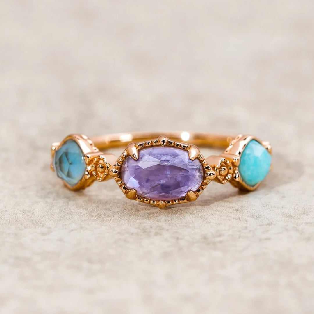 Bijou Ajustable en Or Embelli d'Opale Éclatante et d'Améthyste Envoûtante