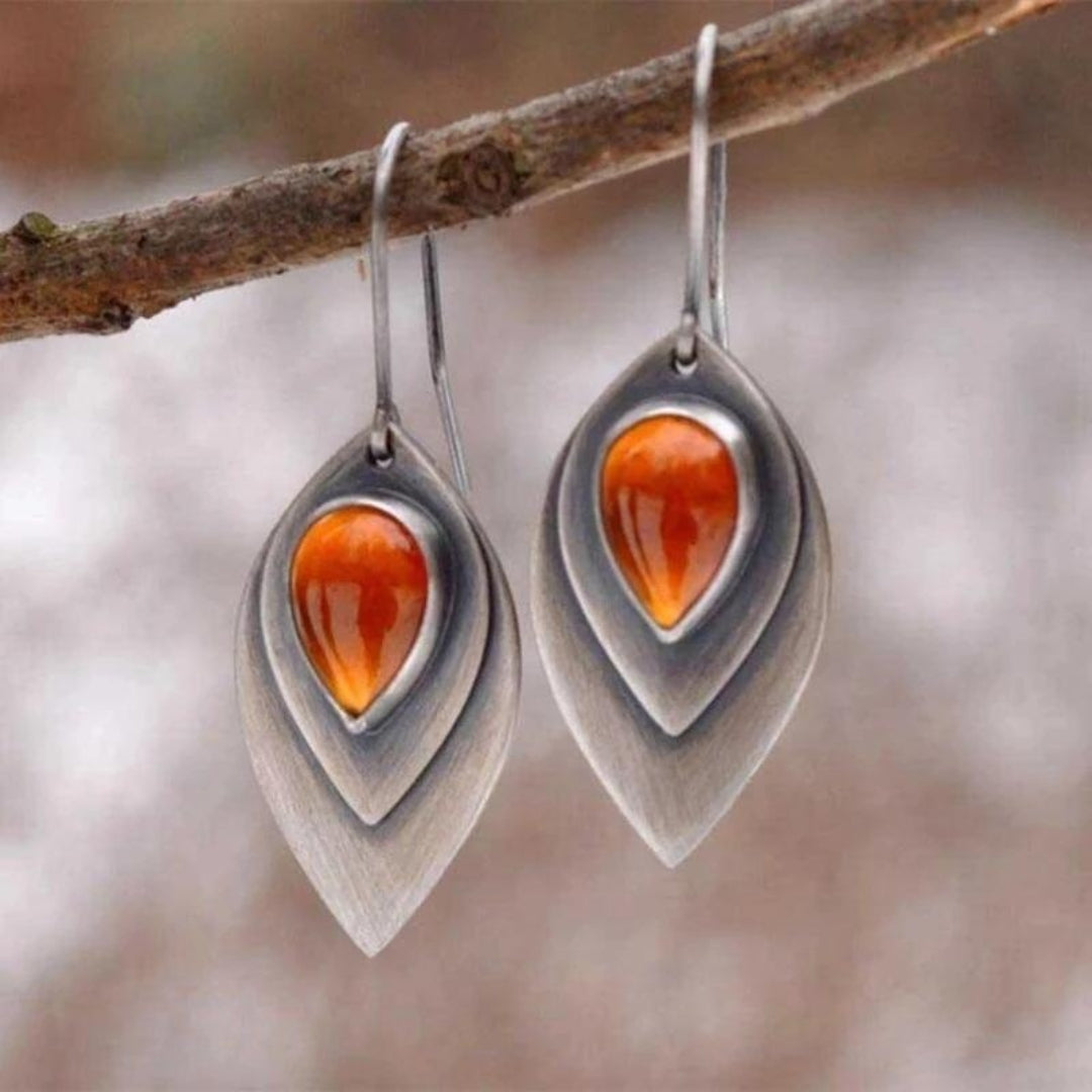 Boucles d'Oreilles Boho Élégantes en Argent avec Pierre Orange Éclatante