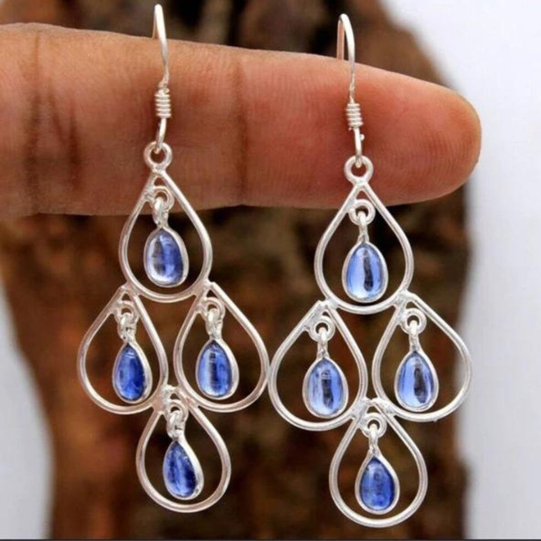 Éblouissantes Boucles d'oreilles Boho en Cristal Bleu