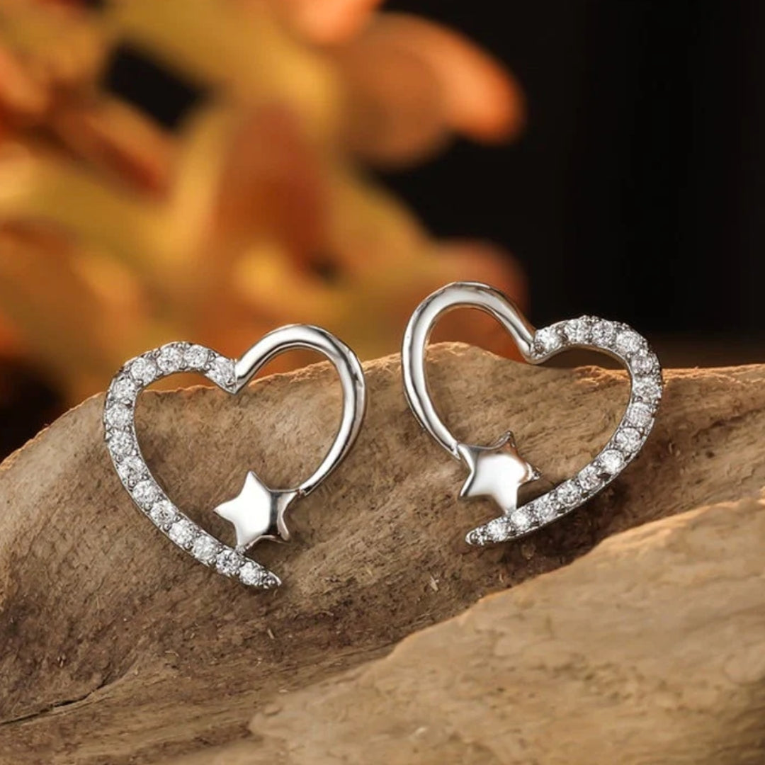 Éblouissantes Boucles d'oreilles en Argent avec Cœurs et Étoiles à Zirconia