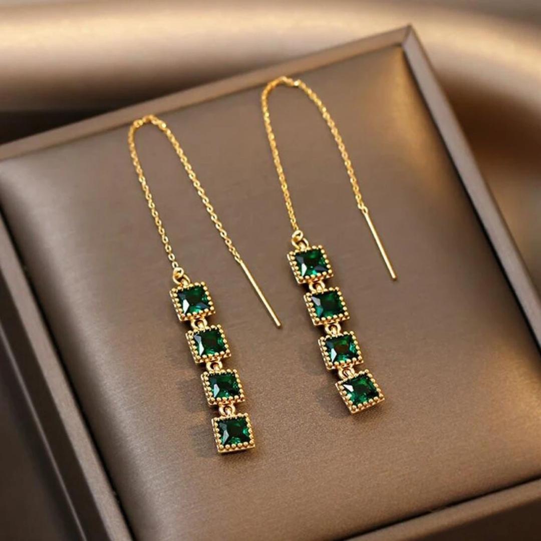 Éblouissantes Boucles d'Oreilles Pendantes en Or ornées de Zirconium Vert