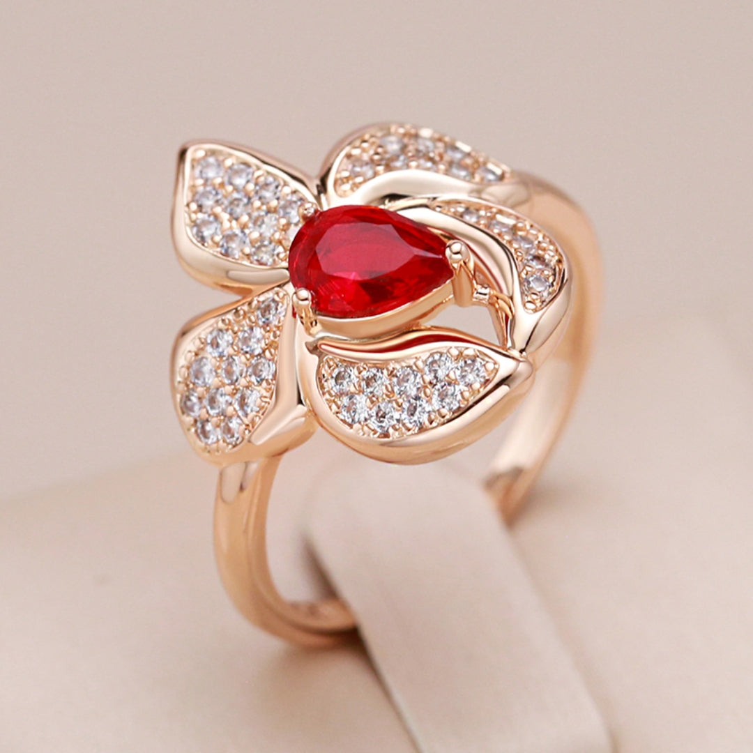 Sublime Bague en Plaqué Or ornée de Zirconium Rouge