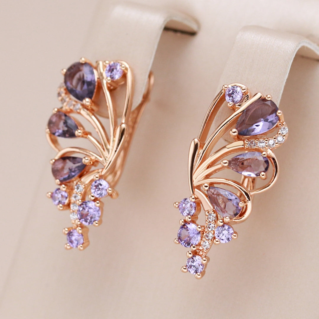 Boucles d'oreilles Élégance Mauve et Doré
