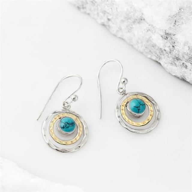 Éblouissantes Boucles d'oreilles Boho Saturn en Argent et Or ornées de pierres Turquoise