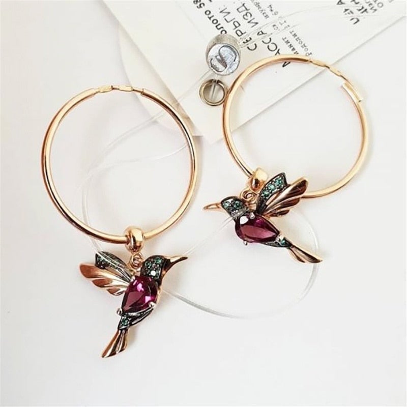 Boucles d'Oreilles Colibri Envolées en Édition Limitée, Éblouissantes avec Zircone Incrustée