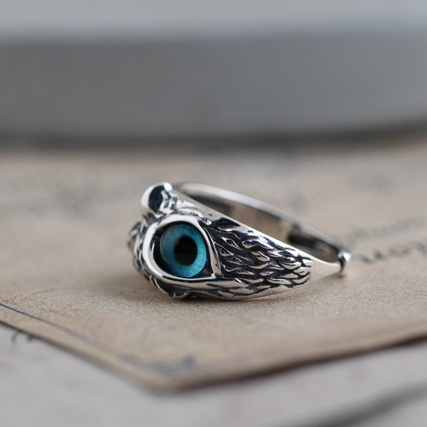 Bague Argent Opale Ajustable Chouette Porte-Bonheur