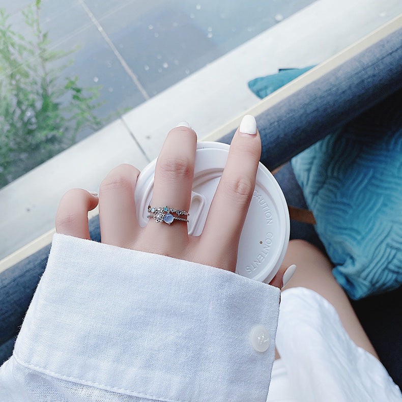 Sublime Bague Ajustable en Argent avec Éblouissante Pierre de Lune