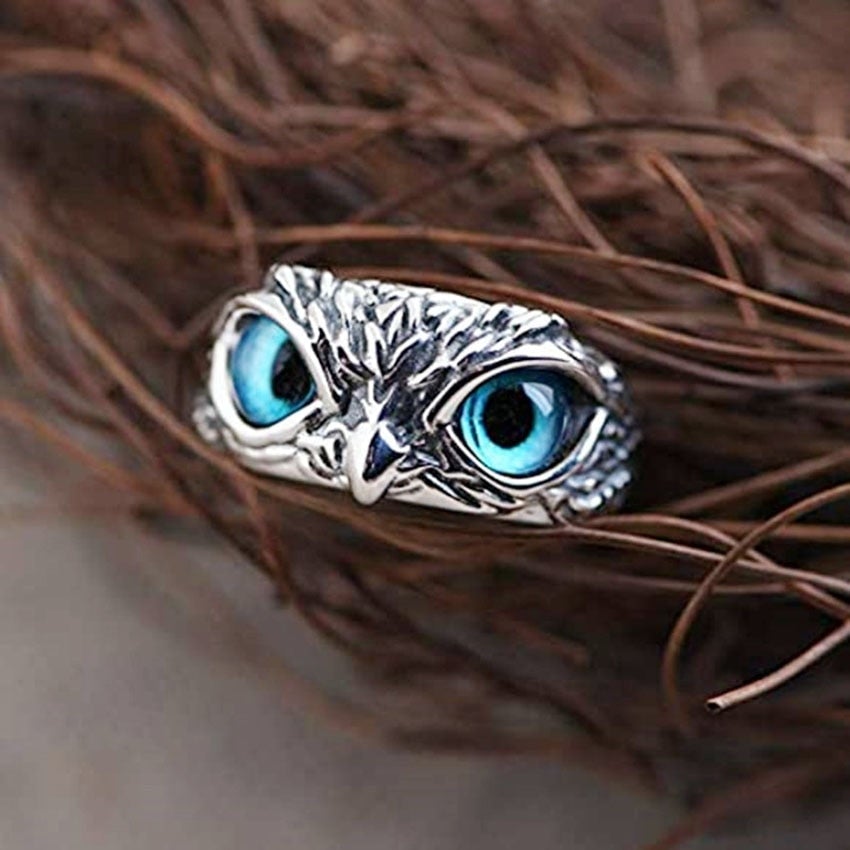 Bague Argent Opale Ajustable Chouette Porte-Bonheur