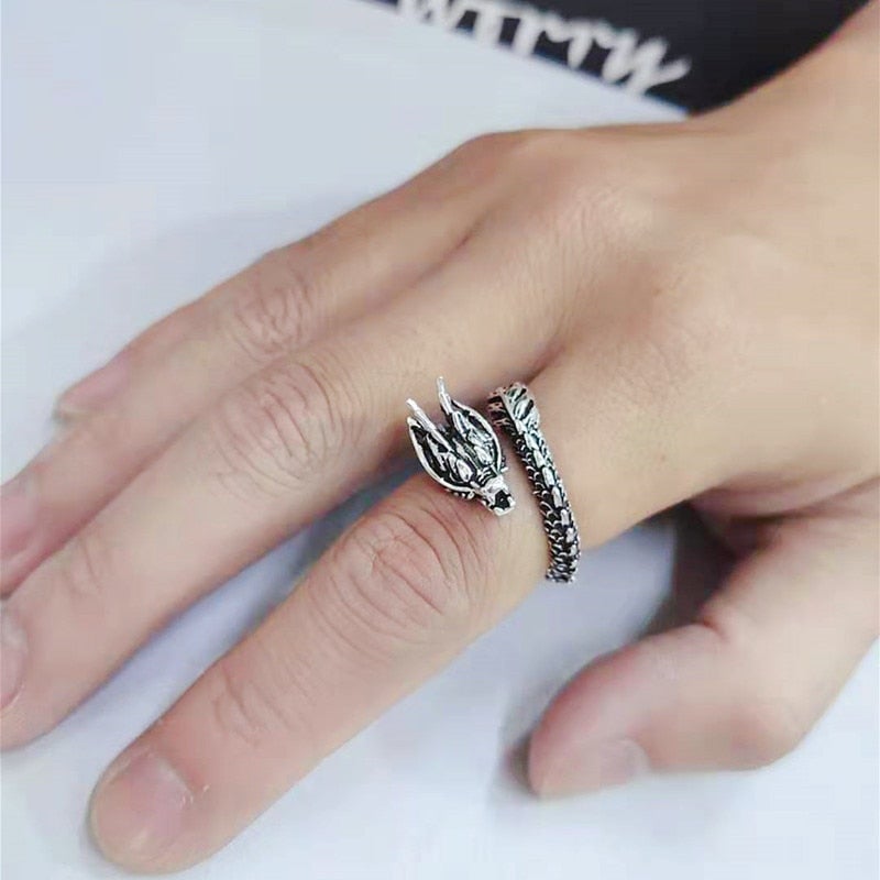 Bague Ajustable en Argent 925 Style Dragon