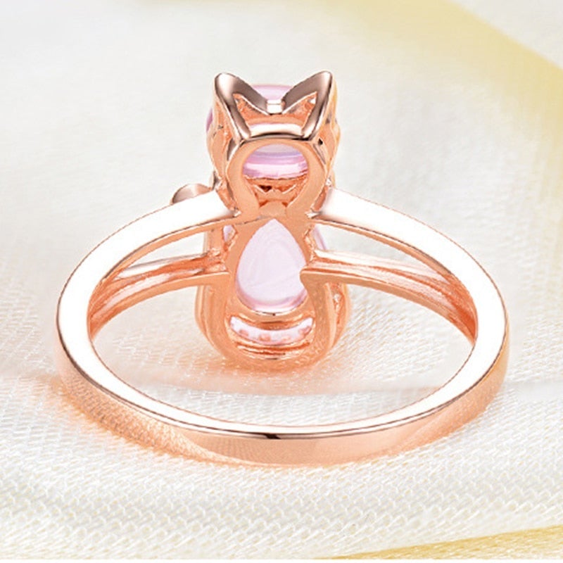 Elégante Bague en Or Rose avec Motif de Chat