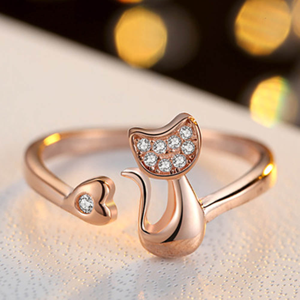Élégante Bague en Cristal en Imprimé de Chat