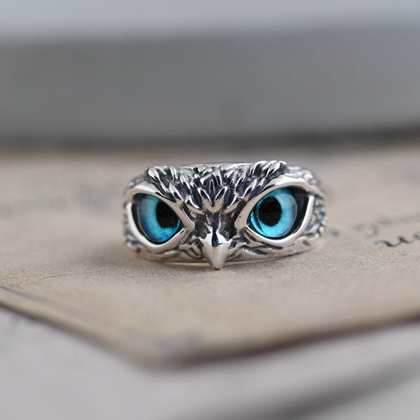 Bague Argent Opale Ajustable Chouette Porte-Bonheur