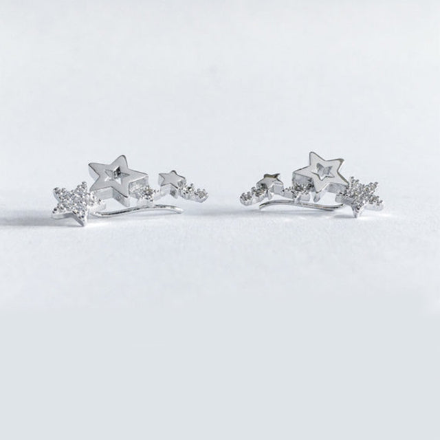 Éblouissantes Boucles d'Oreilles en Zircon Blanc en Forme d'Étoiles