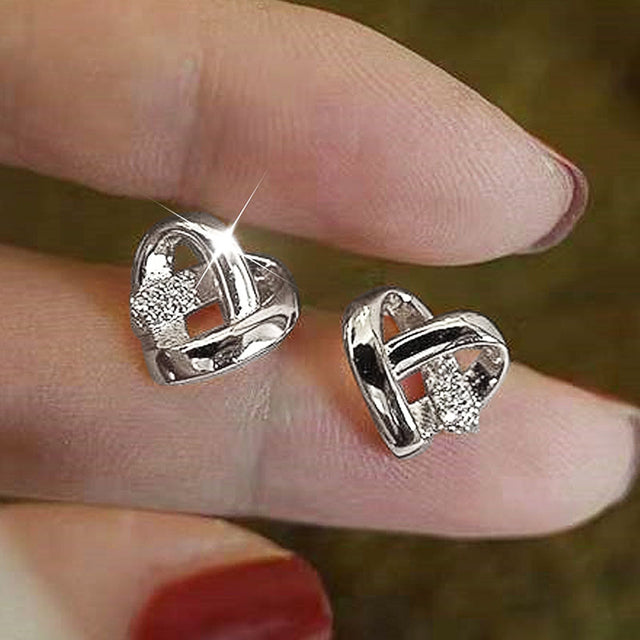 Boucles d'oreilles en Or avec Maillons en Forme de Coeur et Éclats de Zirconia