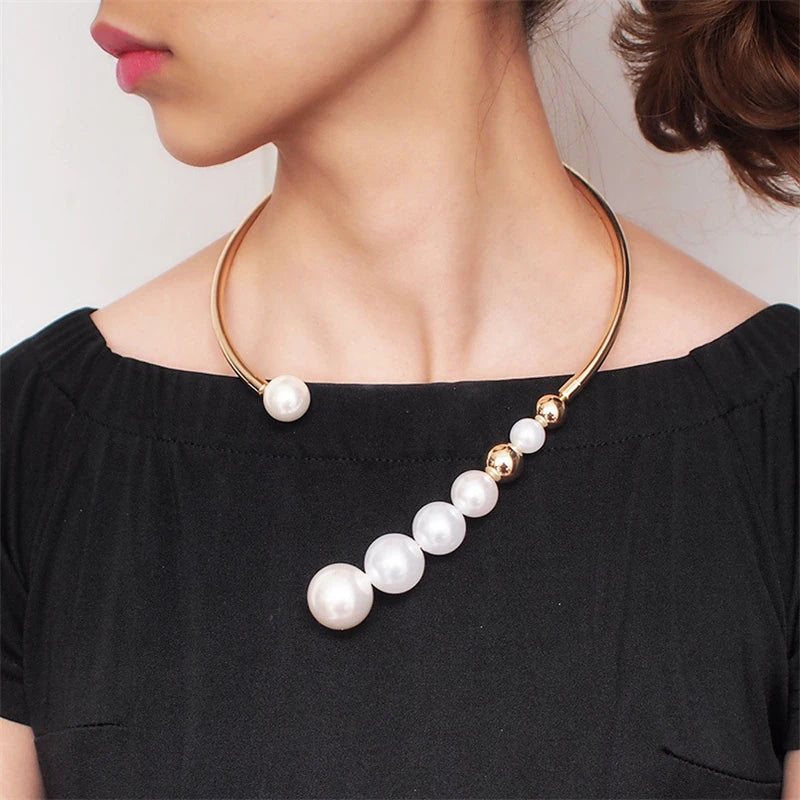 Collier Élégant en Perles Épaisses d'Or et d'Argent