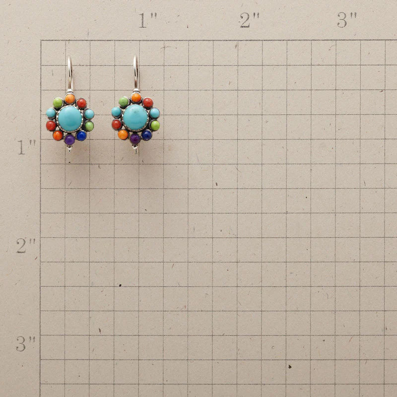 Éblouissantes Boucles d'Oreilles Rondes en Turquoise aux Teintes Multicolores