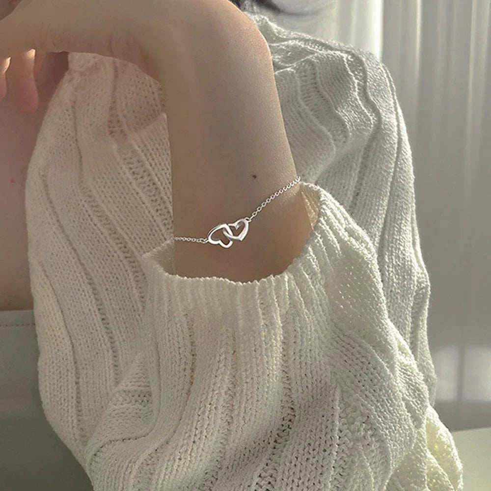 Élégant Bracelet en Argent en Forme de Cœur