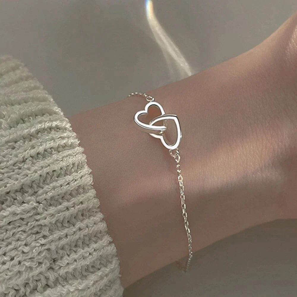 Élégant Bracelet en Argent en Forme de Cœur