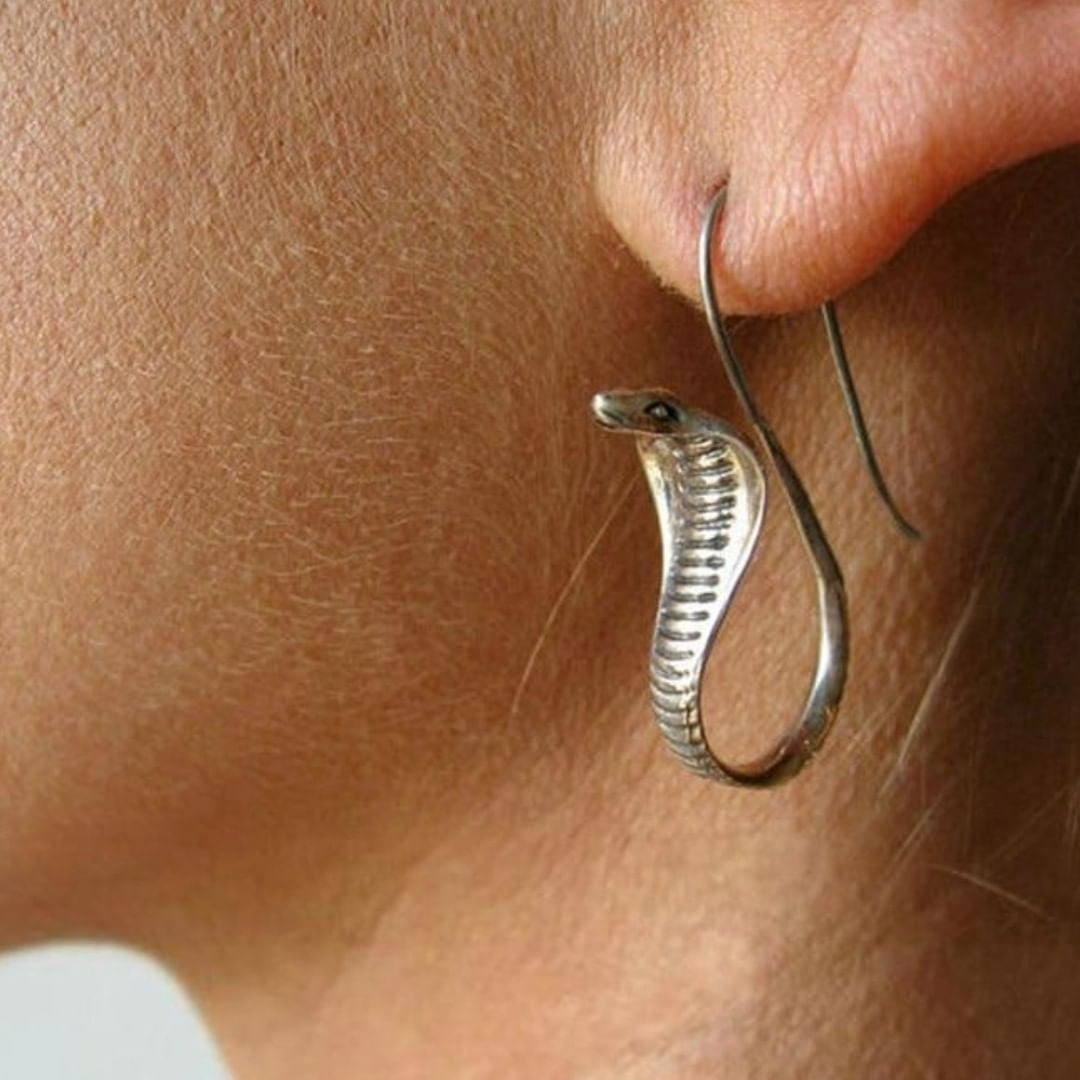 Elegant Silver Cobra Hoop Earrings