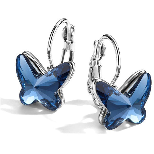 Boucles d'oreilles Vintage en Cristal Bleu en Forme de Papillon