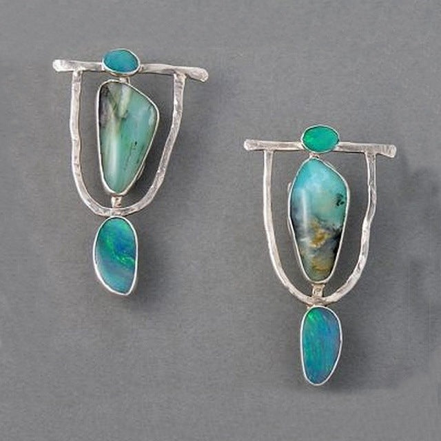 Élégantes Boucles d'Oreilles Vintage en Argent et Turquoise