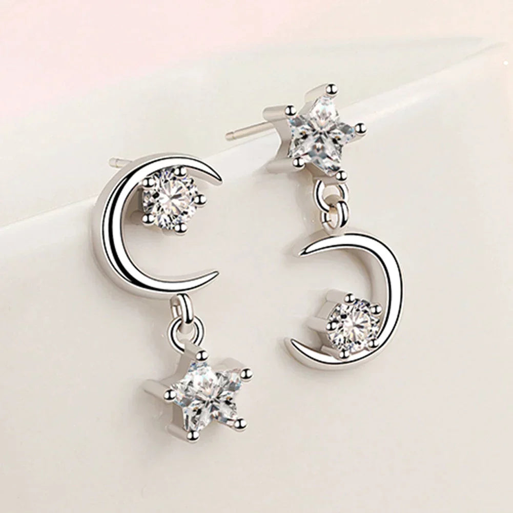 Élégantes Boucles d'Oreilles Demi-Lune en Argent Sterling ornées de Zircon étincelant