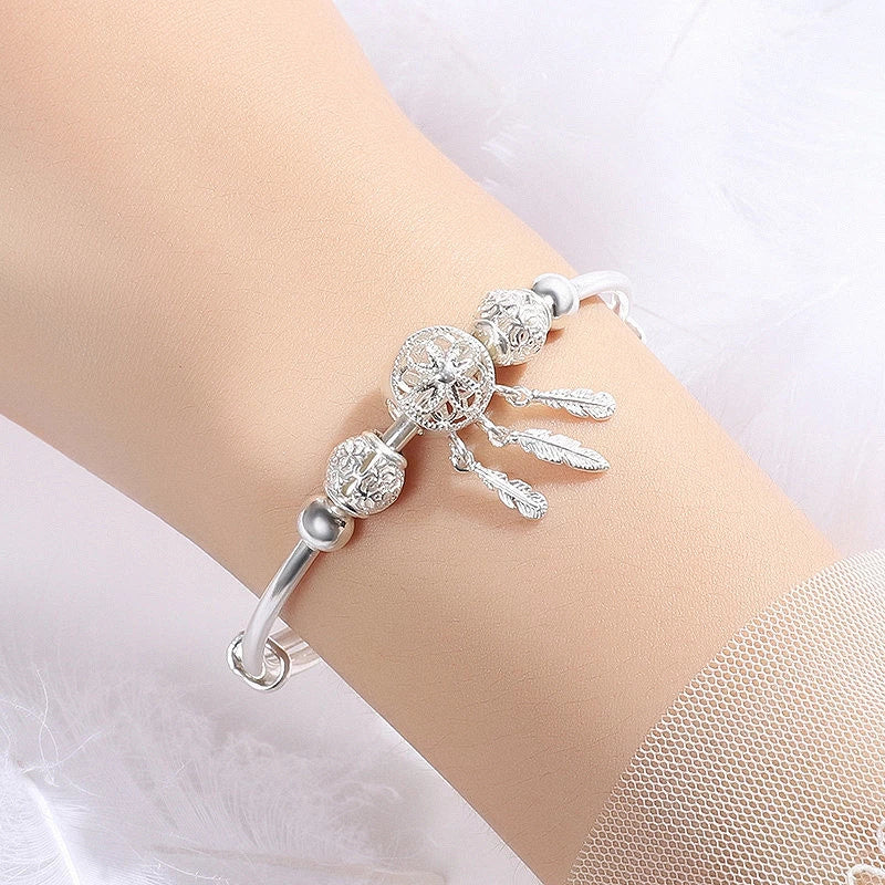 Bracelet Ajustable en Argent 925 avec Motif Attrape-Rêves