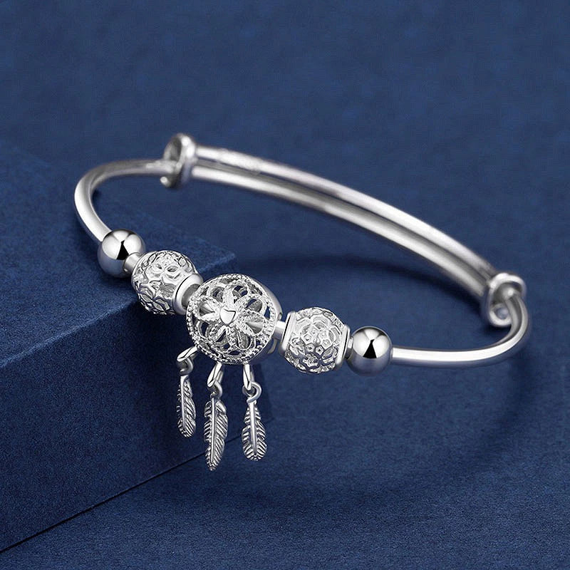 Bracelet Ajustable en Argent 925 avec Motif Attrape-Rêves