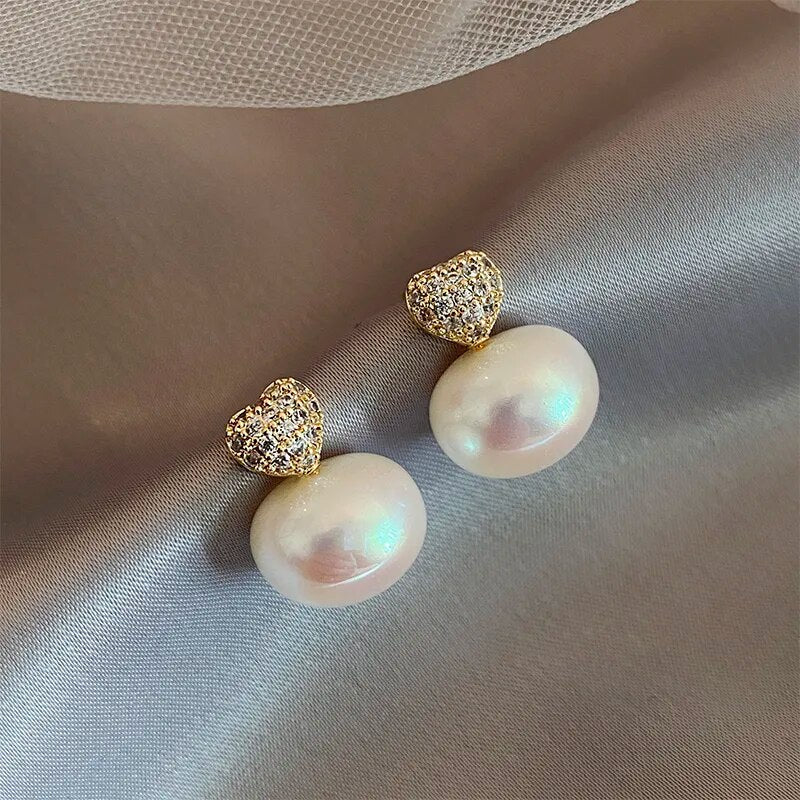 Éblouissantes Boucles d'Oreilles en Forme de Cœur avec Perles Élégantes