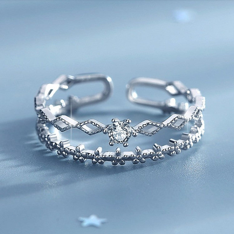 Elegant Adjustable Silver Ring with Sparkling Zirconia