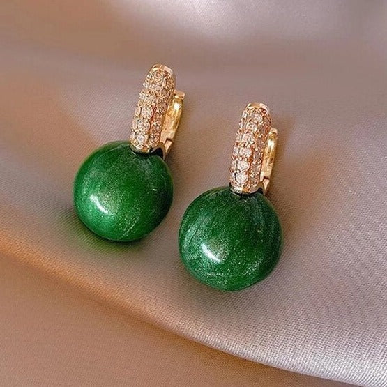 Luxueuses Boucles d'Oreilles en Or avec Éblouissante Perle Verte