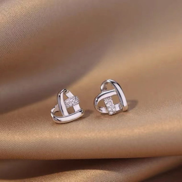 Boucles d'oreilles en Or avec Maillons en Forme de Coeur et Éclats de Zirconia