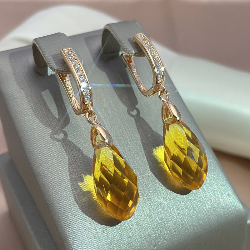 Boucles d'oreilles Chic en Cristal Doré et Jaune étincelant