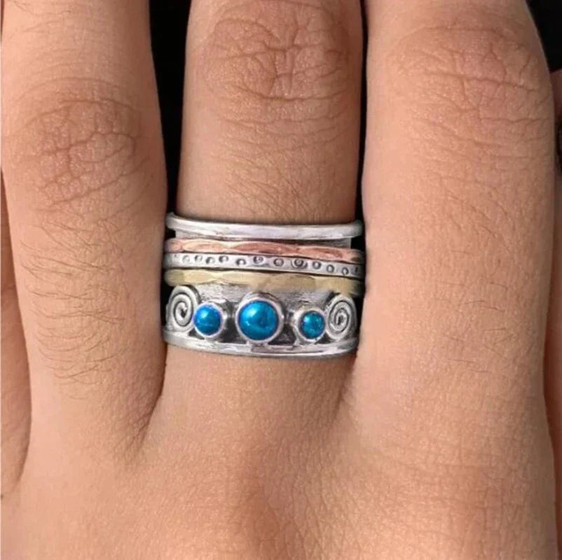 Bague Boho Éblouissante en Argent avec Opale Océanique
