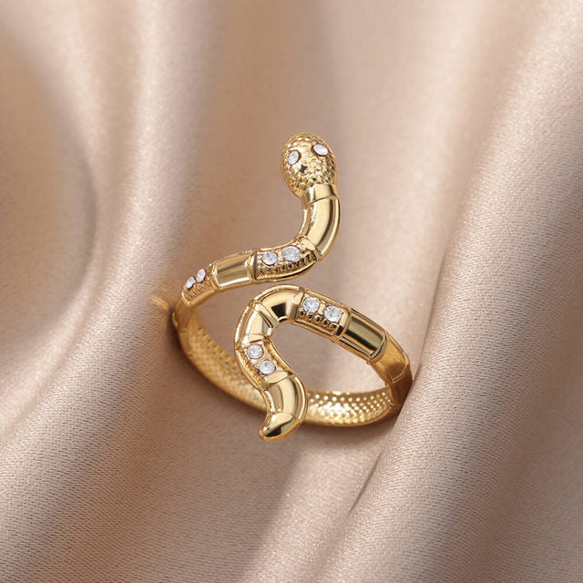 Adjustable Serpent Ring adorned with Sparkling Zircons