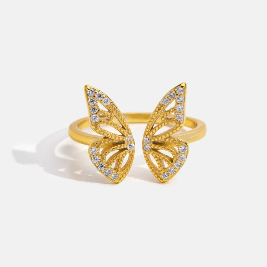 Bague Ajustable Papillon en Or Éblouissant avec Zircons Étincelants