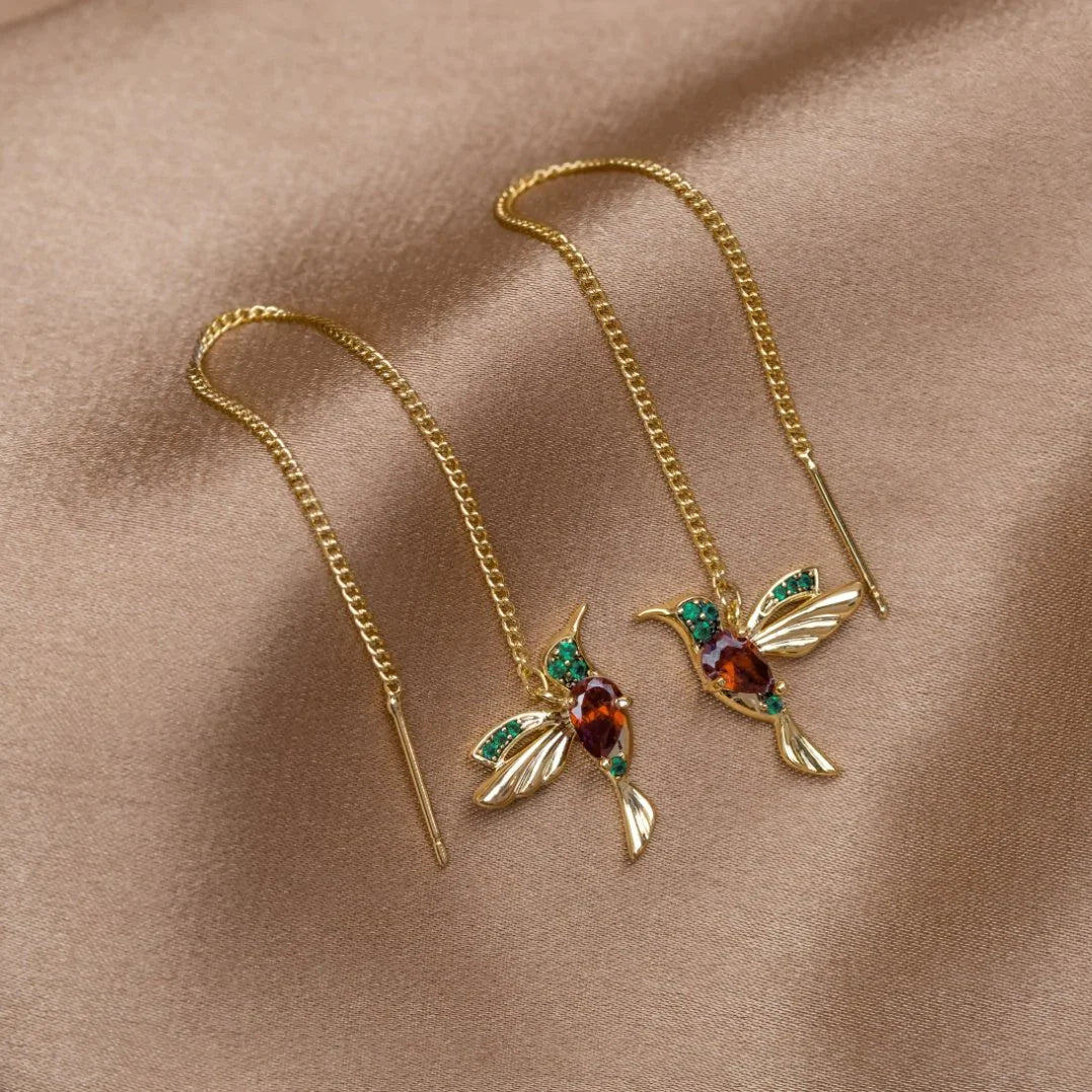 Boucles d'Oreilles Colibri Émaillées avec Éclat de Zircons