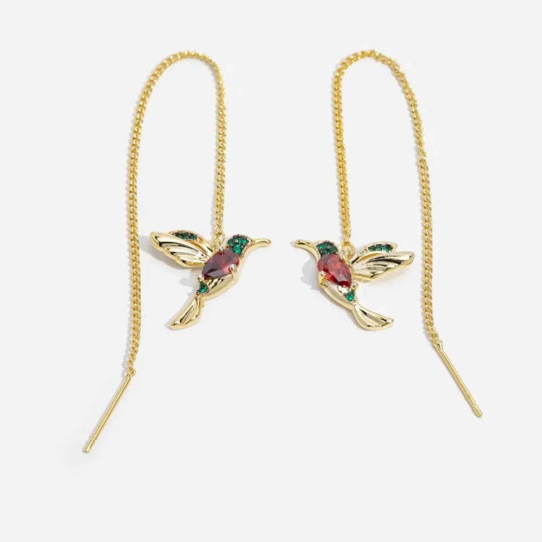 Boucles d'Oreilles Colibri Émaillées avec Éclat de Zircons
