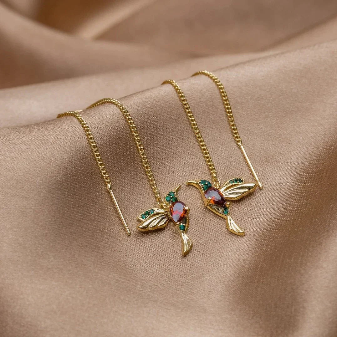 Boucles d'Oreilles Colibri Émaillées avec Éclat de Zircons